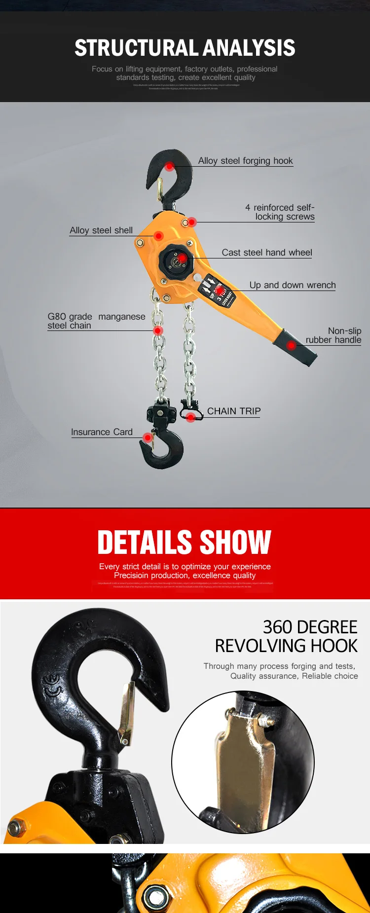 Small Size Vital Hand Operated 9t 6m Lifting Ratchet Beebe Lever Chain