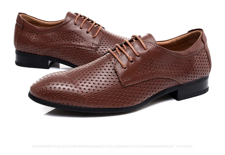 men's Summer Absorb sweat deodorization shoes head layer cowhide hole hole plus-size 37-50 breathable hollow sandals shoes