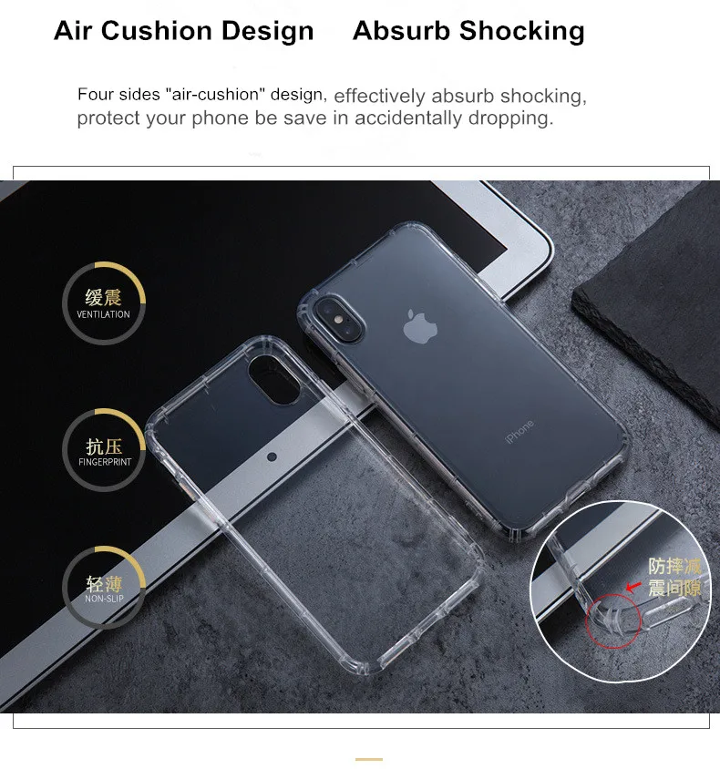 phone accessories For iphone X Case Slim Back Cover Aircushion Design Clear TPU Phone Case for iphone 6 7 8 X 11