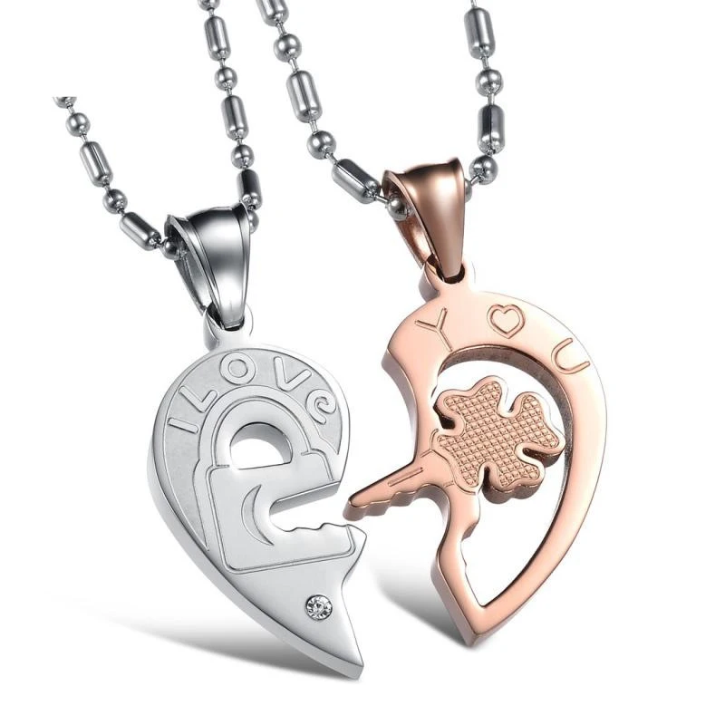Fashion High Quality Stainless Steel Lock and Key Heart Pendant Couple Necklace, Silver
Fashion High Quality Stainless Steel Lock and Key Heart Pendant Couple Necklace, Silver