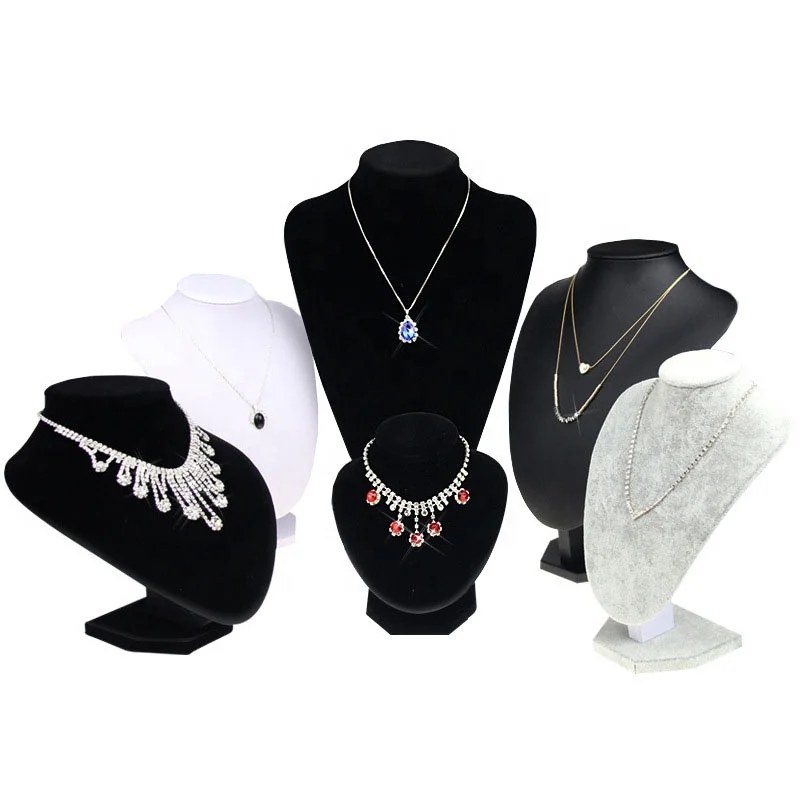 Portable Black Velvet Wooden Pendant Jewelry Bust Necklace Display Set Stand, Black, white, gray
Portable Black Velvet Wooden Pendant Jewelry Bust Necklace Display Set Stand, Black, white, gray