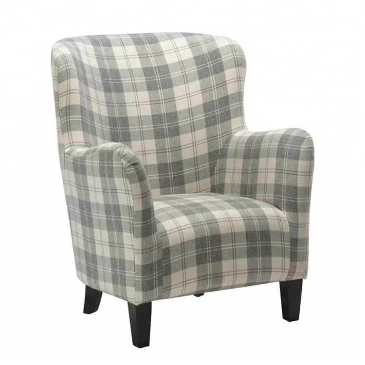 High Wingback Armchair European Style Houndstooth Wooden Legs