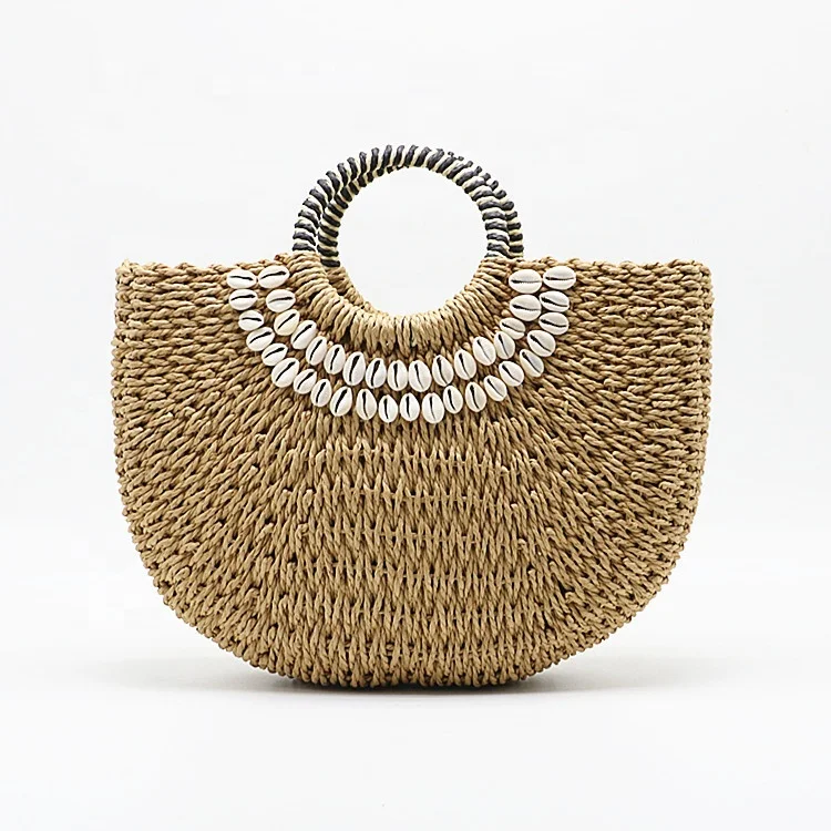 Wholesale Summer Trendy Women Lady Paper Bag Beach Basket Tote Handbag with Shell Decoration Ring Handle
Wholesale Summer Trendy Women Lady Paper Bag Beach Basket Tote Handbag with Shell Decoration Ring Handle