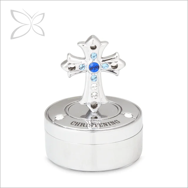 hot sale special sliver plated crystals cross keepsake box