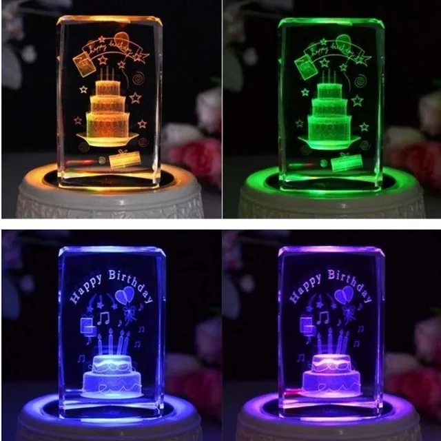 cube laser inside the birthday cake gift crystal laser engraved