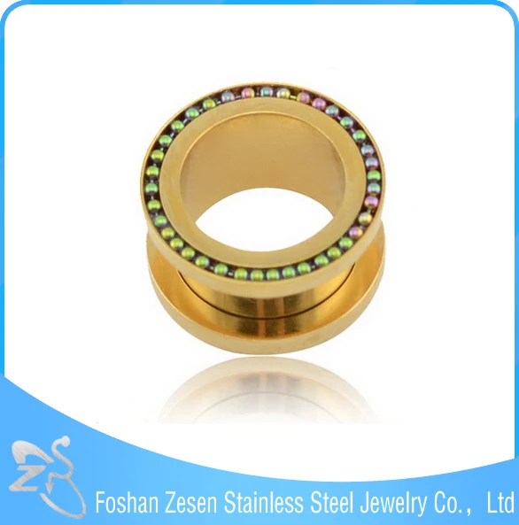 Latest style gold plating stainless steel body jewelry custom made ear gauges tunnel plug