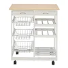 White Rolling Wood Top Stand Kitchen Island Trolley Cart Storage Tile Top Storage Cabinet Utility Storage Shelving Drawer Shelf