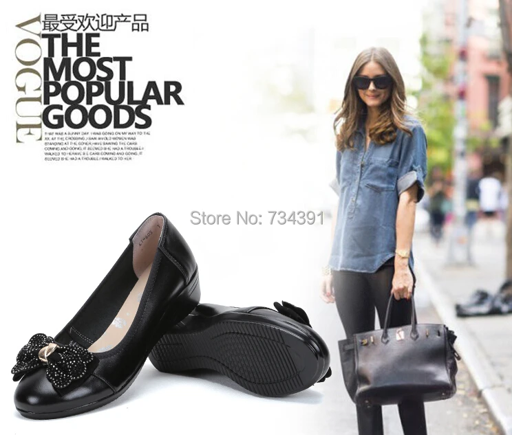 Plus Size Genuine Leather shoes fashion bow soft bottom women shoes falt shoes