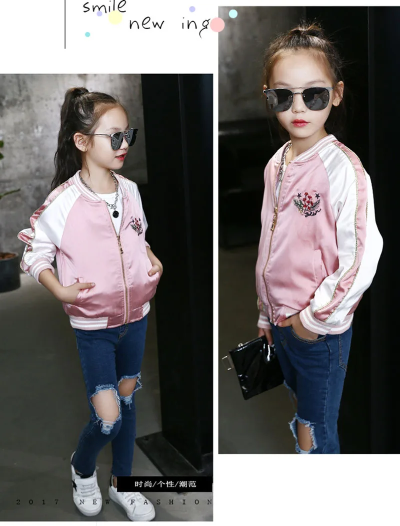 spring embroidered jacket for girls Large kids sports coat baseball clothing (5)