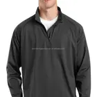 Men's dark grey 100% polyester zip collar long reglan sleeves sports shirt