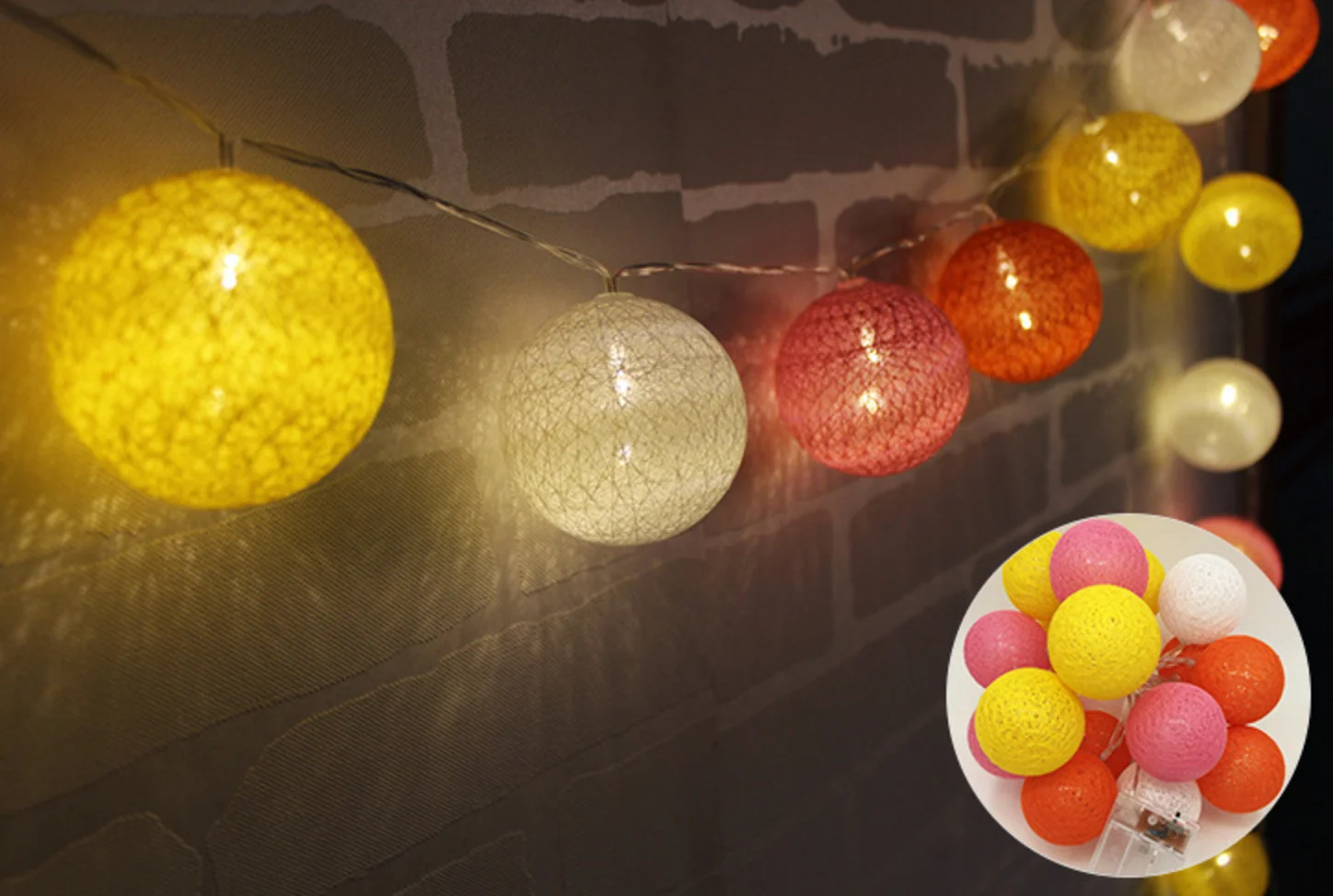 Led Christmas battery operated Cotton ball string light for wedding, party, shopping window use