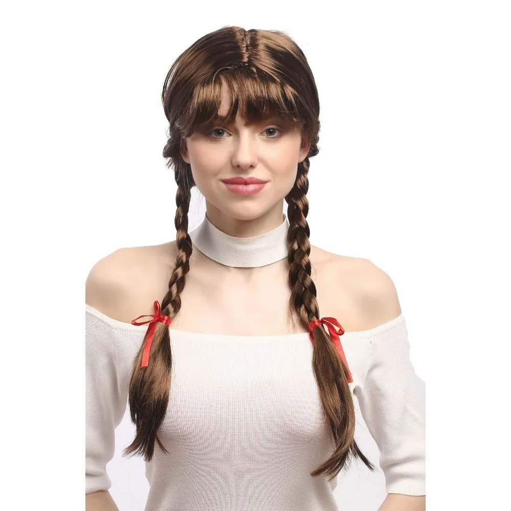 ladies carnival cosplay party pigtails braided school girl wig