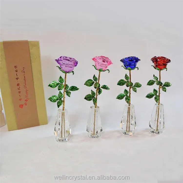 crystal rose favors valentines day gifts glass rose for wedding