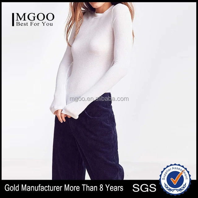 mgoo high quality white plain clingy fit rib knitted tops women