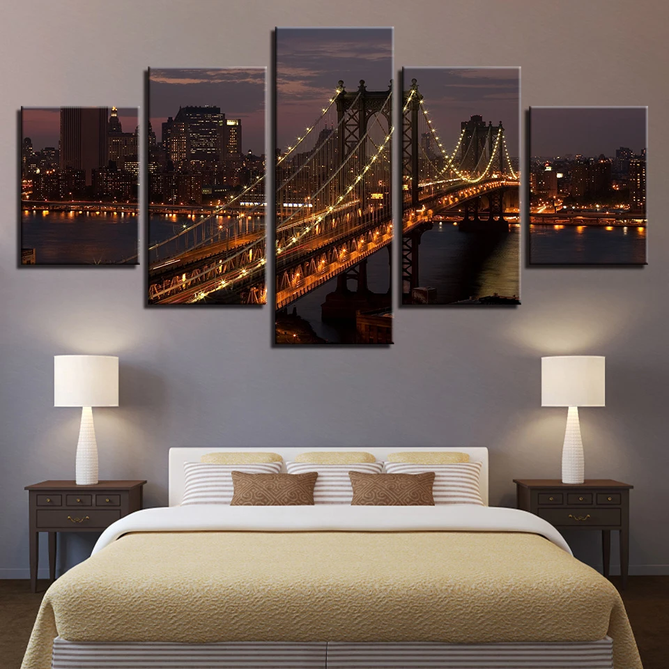 Manhattan Bridge New York City Night Landscape Posters