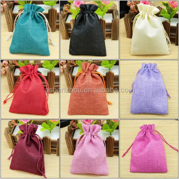 custom printed colorful soft small drawstring gift jute hessian