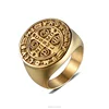 Men's Stainless Steel Gold Plated Ring Designs For Men Catholic St Benedict Exorcism Signet Ring Cross Band