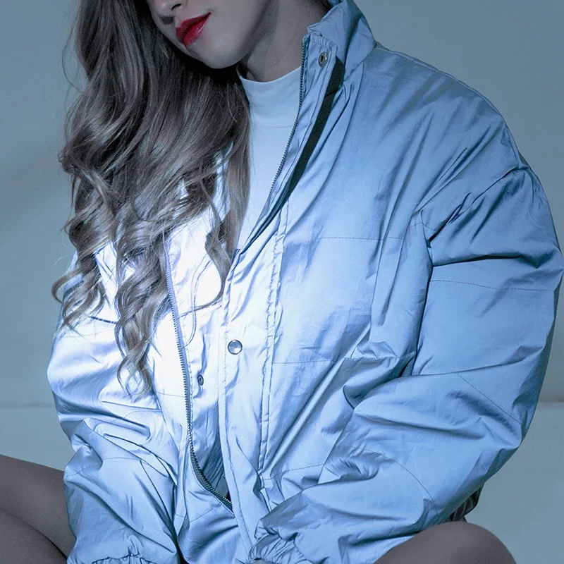 Wholesale Winter Puffer Glow In The Dark Jacket Women Reflective Windbreaker, Gray or customized
Wholesale Winter Puffer Glow In The Dark Jacket Women Reflective Windbreaker, Gray or customized