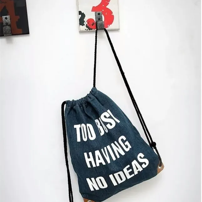 letter fashion standard size cotton canvas tote drawstring bag