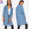 Fashion new autumn wholesale casual long jean coat women outwear front patch pockets denim jacket