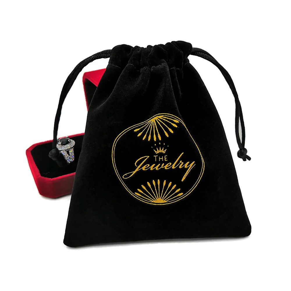 custom logo printed velvet drawstring jewelry pouch bags