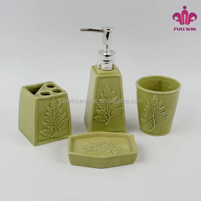 ceramic green bathroom accessories set,ceramic bath set 4 with