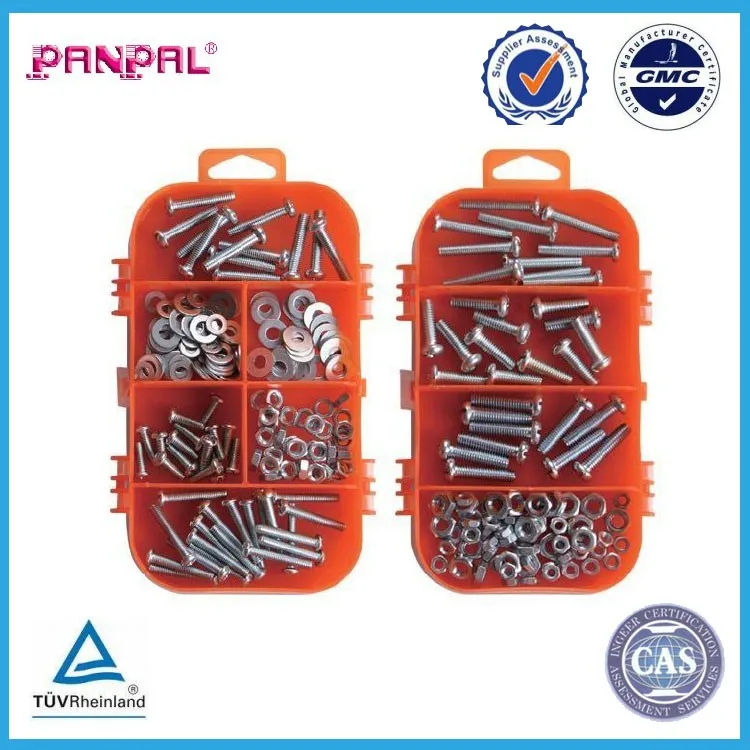 Hot Selling Package Assorted Sizes Carbon Steel Hexagon Nuts, Flat Washers and Machine Screws factory
