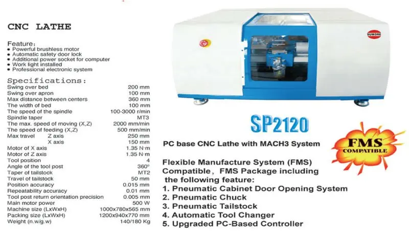 new sumore cnc lathe torno machine mini SP2120