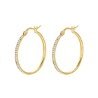 E-661 XUPING 24k gold big hoop earrings for women, rhinestone fashion earrings, simple stainless steel earring