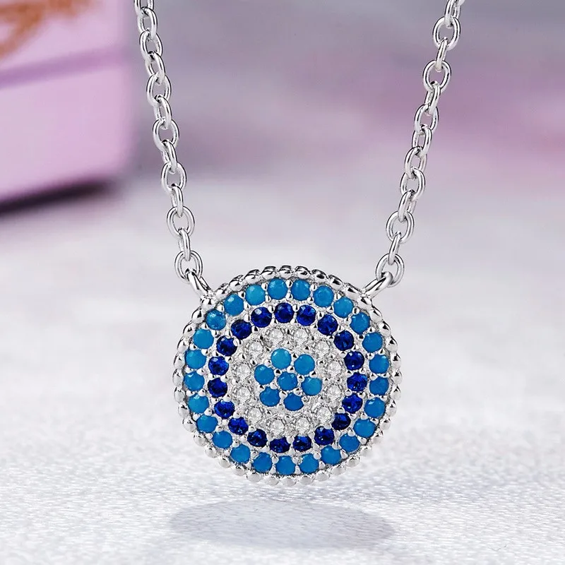 925 Sterling Silver Round Lucky Blue Eyes Chain Necklace Women Custom
925 Sterling Silver Round Lucky Blue Eyes Chain Necklace Women Custom