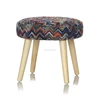 Home Decor Low Round Knitted Ottoman 4 Wooden Legs Stool