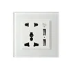 Smart Wall Mounted Universal Socket with Double USB Chargers , Crystal Toughened Glass Panel 10A 250V 5 Pins Universal Sockets
