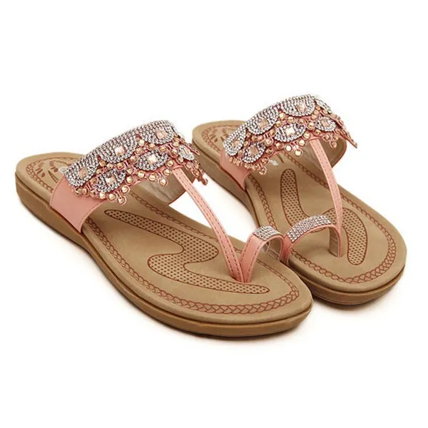 Bohemian Summer Women Sandals With Beautiful Rhinestone Sweet Flip Flops Pinch Shoes Thong Flats Bohemian Summer Women Sandals