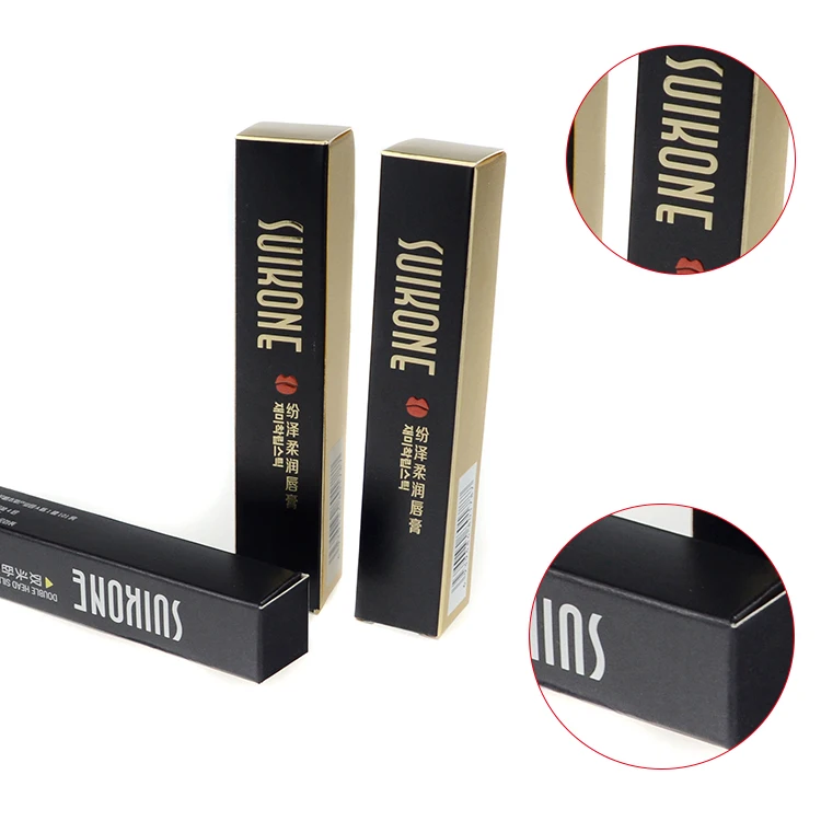 Black paper cosmetic box packaging custom printed lip balm packaging box