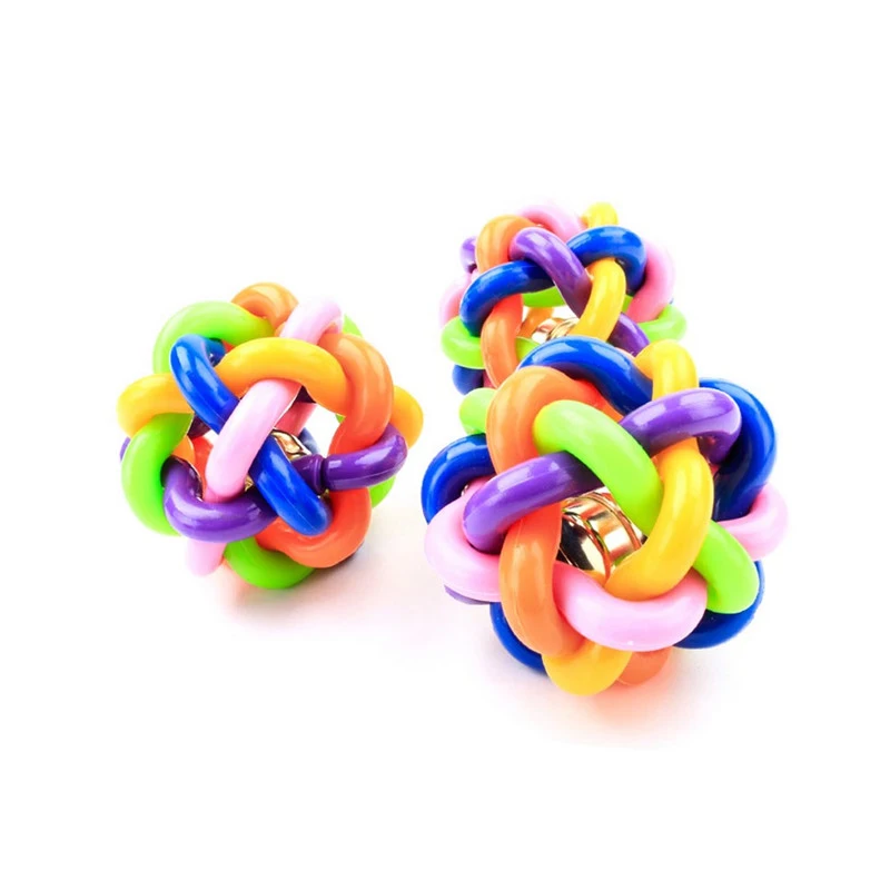 OnnPnnQ Colorful Dog Cat Food Toy Ball with Bell For Playing Squeak Sound Chew Funny Puppy Training Interactive Pet Supplies7