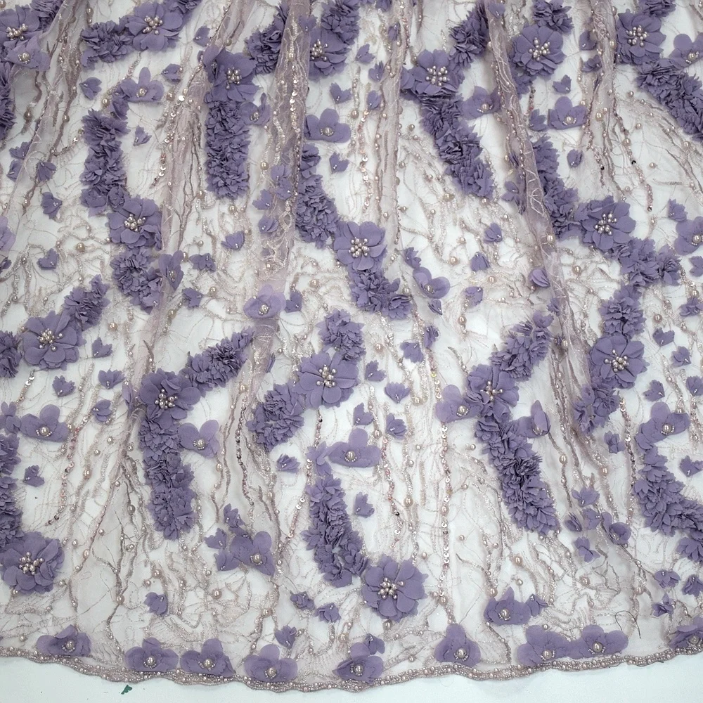 Luxurious lilac 3d flower floral embroidered tulle fabric hand work beaded applique for wedding dress HY0953-4
Luxurious lilac 3d flower floral embroidered tulle fabric hand work beaded applique for wedding dress HY0953-4