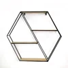 Wholesale High Quality Hexagon Metal And Wooden Wall Mount Hanging Shelf For Living Room