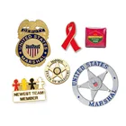 Newest ribbon pins velvet box iron gold metal square paper sticker epoxy badges