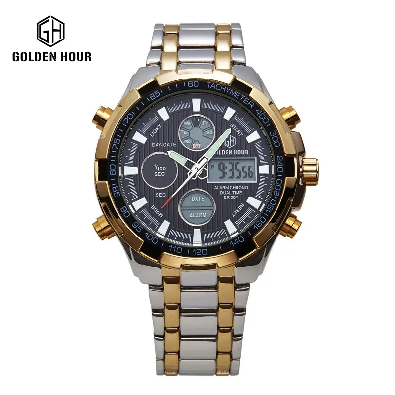 Luxury Analog Digital Watches Men Led Full Steel Male Clock Men GH-108 Military Wristwatch GOLDEN HOUR Quartz Sports Watch, N/a
Luxury Analog Digital Watches Men Led Full Steel Male Clock Men GH-108 Military Wristwatch GOLDEN HOUR Quartz Sports Watch, N/a