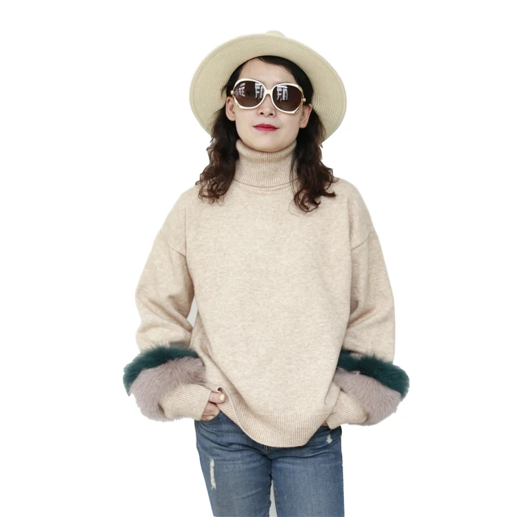 Fashion design high quality women turtleneck knit sweater with fur trimmed long sleeve
Fashion design high quality women turtleneck knit sweater with fur trimmed long sleeve