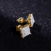 iced out zircon 14k gold mens fashion hip hop square druzy stud earrings