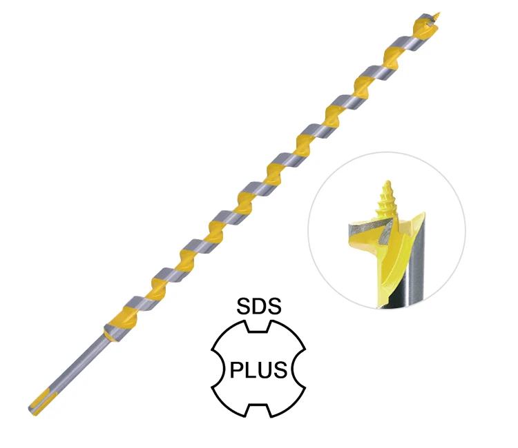 SDS Plus Shank Single Flute Wood Auger Drill Bit with Stem and Yellow Color Painting for Wood Drilling