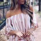 2019 European and American shoulder sexy lady top sweet stripe shoulder dress