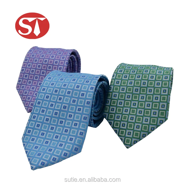 classic checked squared 100% silk jacquard woven necktie cravat