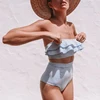 Free Shipping New Sexy Off The Shoulder Swimwear Women Two Piece Swimsuit Female Bathing Suit Ruffle Monokini Swim Wear