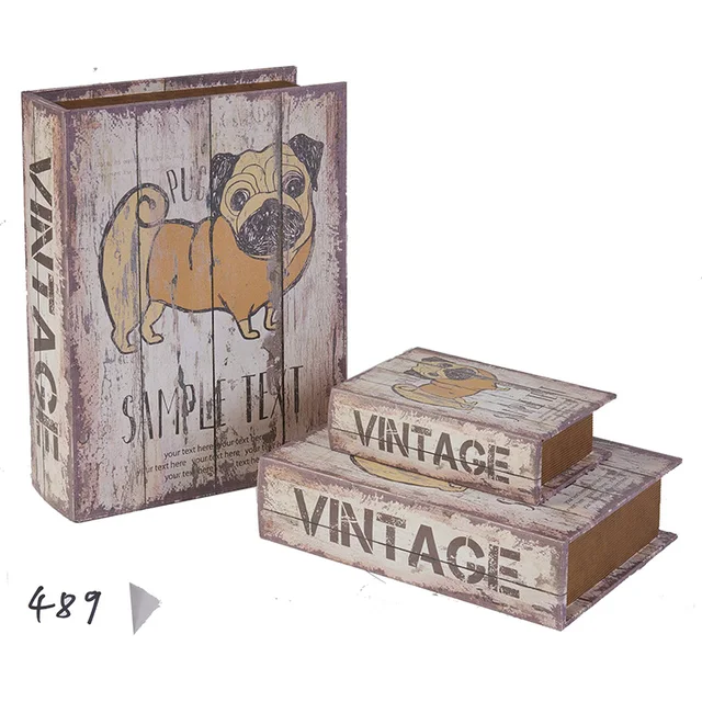 cute dog design custom fake wooden book shaped box