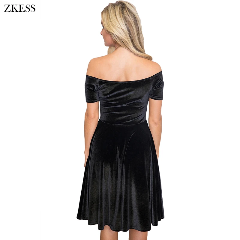 Black-Velvet-Off-Shoulder-Pleated-Midi-Dress-LC61861-2-3 