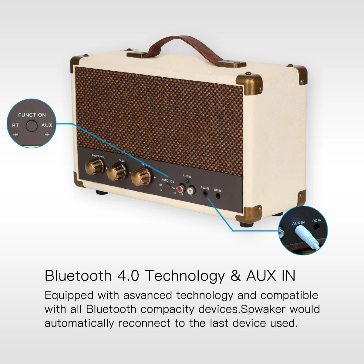 Wireless BT V4.0 Portable Stereo Suitcase Retro Speaker with HD Sound and Bass Aux in Tremble Portable Wireless Speaker - ANKUX.COM