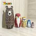 2018 New design cartoon wooden russian bear nesting doll with multi animals W06D104
