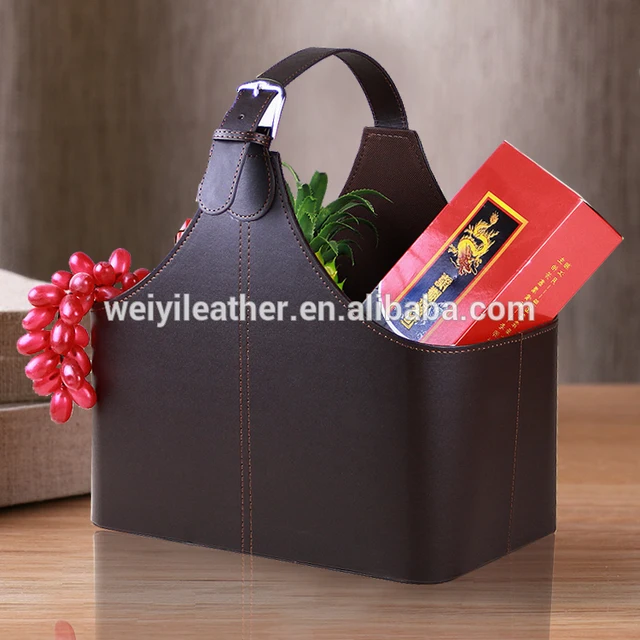 leather factory black custom gift vintage leather storage basket